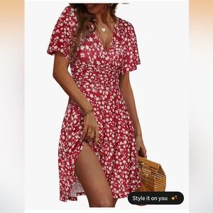 Women's Amazon Red Floral Midi Dress